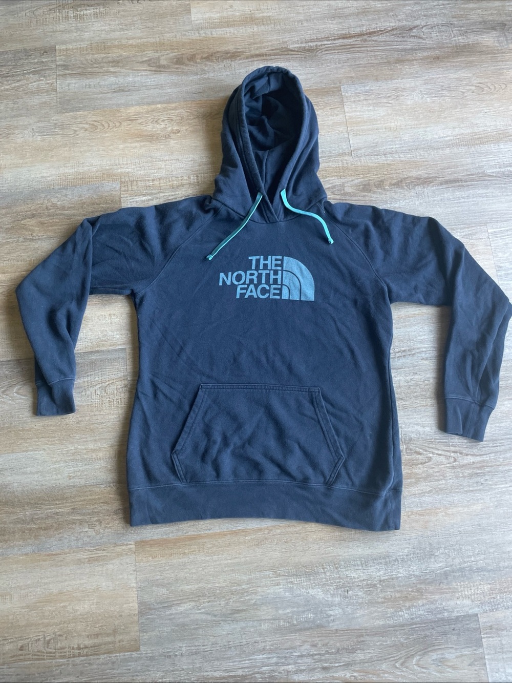 The North Face Hoodie Womens Large Blue Pullover Spell Out Logo
